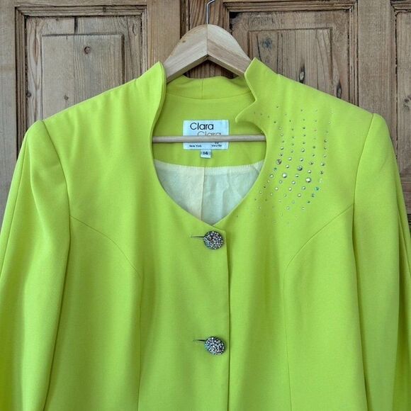 Clara Clara by Vinette Size 14 Neon Yellow Lime Green Blazer Evening Jacket - Picture 2 of 15